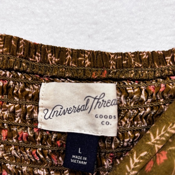 Universal Thread Floral Smocked Dress Large Olive Boho - Picture 4 of 12